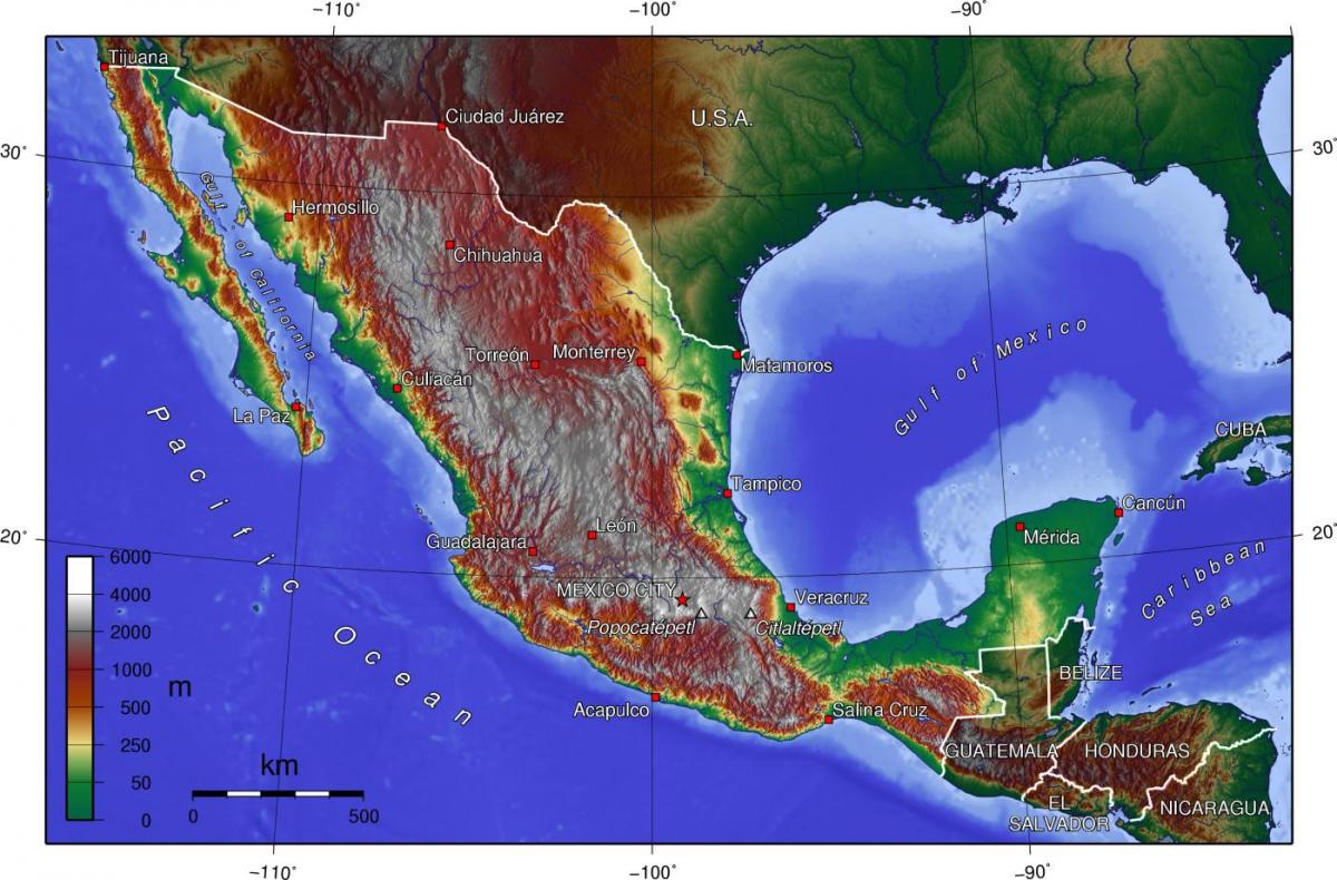Mexico City topografiese kaart