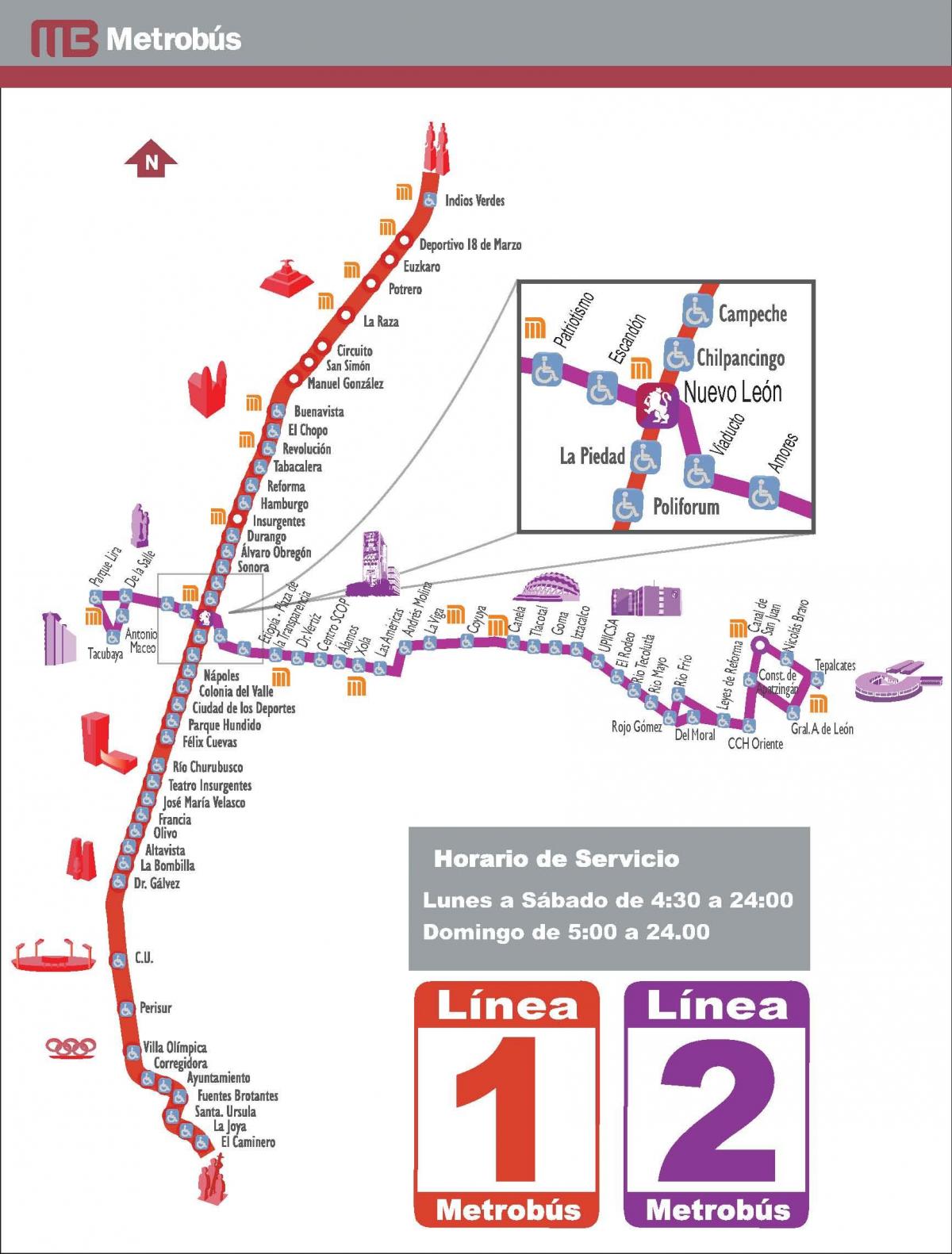 kaart van metrobus Mexico City