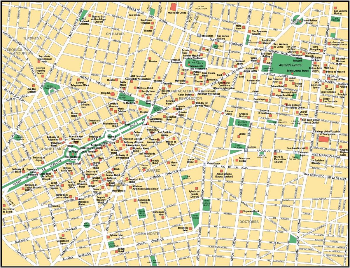 kaart van Mexico City punte van belang